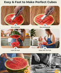 Watermelon Cutter With Retractable Fork 2 In 1 Stainless Steel Fruit Slicer Melon Cutter Tool in use slicing melon
