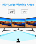 Three 20-Inch 1440x900 LCD LED Monitors With Built In Speakers show wide 160° viewing angles, showcasing curved display setup.