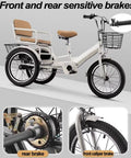 Three Wheel Pedal Tricycle With Back Seat For Kids, Belted Armrests, Front And Rear Brakes, Outdoor Cruiser Style Rickshaw.