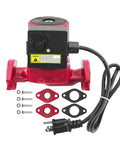 Rock Solid Three Speed Circulator Pump For Home Heating Systems With 115 Volt Motor And Cast Iron Housing features red cast iron body, motor, and gaskets.