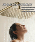 Rain Shower System with 10" Rainfall Head & Thermostatic Faucet, Wall Mounted Brass Shower Set with Handheld in use, showing air-injected water flow.