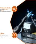 2-In-1 Soldering Iron And Hot Air Rework Station For Electronics DIY with digital display and hot air nozzle in action.