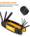Three Pack Folding Allen Wrench Set Includes SAE Metric And Torx Keys, Portable Hex Key Kit with chamfered edge detail
