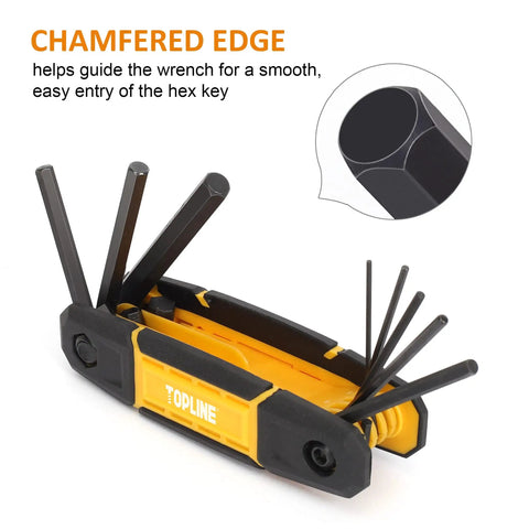 Three Pack Folding Allen Wrench Set Includes SAE Metric And Torx Keys, Portable Hex Key Kit with chamfered edge detail