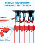 5 Gang 12V Marine Rocker Switch Panel With Waterproof Build, USB Touch Switch And Dual QC3 USB Ports For Boats, Power Saver Toggle, Blue LED Indicator, wiring with 15A fuse