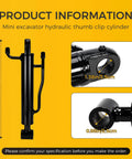 25 Millimeter Hydraulic Thumb Cylinder For Mini Excavators Up To 3 Tons With Single Hole Thumb Clip featured on yellow background