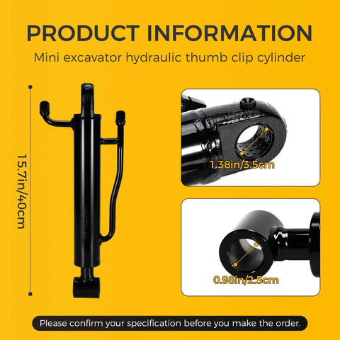 25 Millimeter Hydraulic Thumb Cylinder For Mini Excavators Up To 3 Tons With Single Hole Thumb Clip featured on yellow background