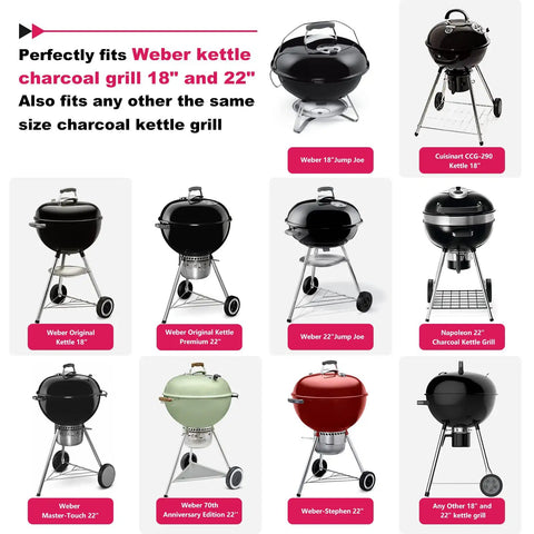 Collage of kettle charcoal grills, compatible with Grill Table Cart For 22 Inch And 18 Inch Original Kettle Charcoal Grills.