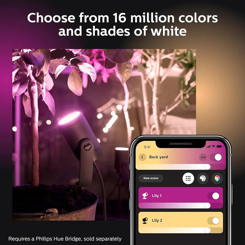 Outdoor Smart LED Spotlight For Color Ambiance, Low Voltage Landscape Lighting, 1 Pack, app-controlled display with pink lighting