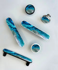 4 Pack Aqua Aquamarine Blue Water Cabinet Pulls, 3.75 Inch Hole Center, Silver Kitchen Cabinet Hardware, Unique Ocean Wave Drawer Handles