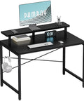 Black Compact 31.5 Inch Computer Desk with Monitor Stand and Headphone Hook for Small Spaces, ideal for home office