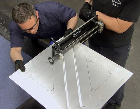 Bead Roller With Dies For Metal Fabrication, 19 Inch Throat Industrial Rotary Forming Machine in use on sheet metal