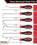 VASTOOLS Hose Removal Hook Pick Set, 6-piece, 10-in and 8-in steel hooks with red/black ergonomic handles for radiator hoses