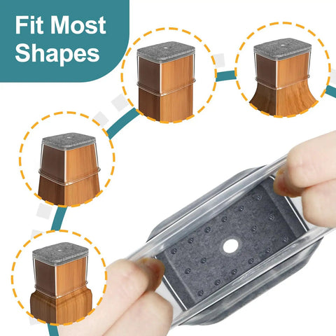 24 Pcs Rectangle Chair Leg Floor Protectors Silicone Felt Pads For Hardwood Floors, fitting multiple leg shapes close-up.