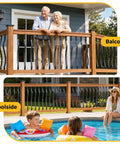 Balcony and poolside view with black curved aluminum deck balusters, showcasing 32.25-inch size and durable design.