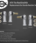 Tie Rod End Kit For Rancher ATV 2000-2017 350 400 420 Replacement, Bolt On, Easy Install, Direct Fit OE Style Steering Linkage For Smooth Handling And Long Lasting Durability.