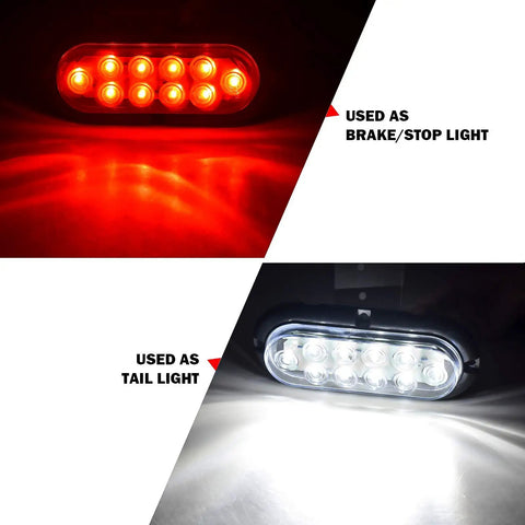 Beefy 6 Inch Oval LED Trailer Tail Light Kit 4 Lights Surface Mount 2R2W IP67DOT red brake and white tail light