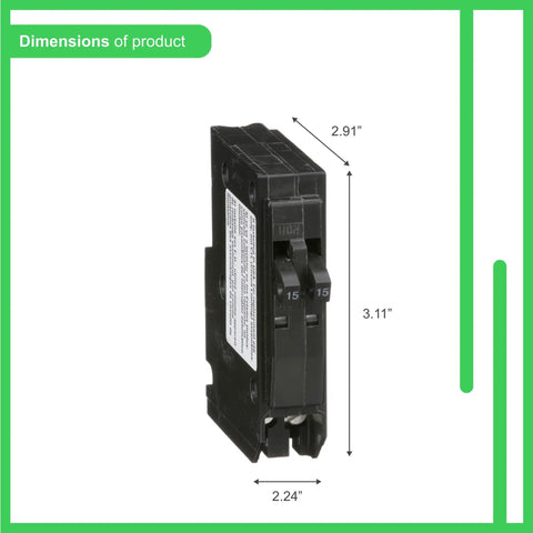QO360CP Circuit Breaker Black For Home Panels, Plug-On Design, Visi-Trip Indicator dimensions are 2.91 x 2.24 x 3.11 inches