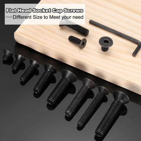 Heavy Duty Carbon Steel Flat Head Socket Cap Screws, 3/16-24 X 1-3/4 Inches, Black Oxide Finish, Grade 10.9 display