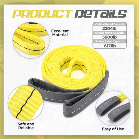 Four yellow lifting slings (1in x 6ft) polyester webbing with gray stitched edges for hoisting