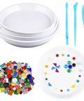 28 Piece Stepping Stone Mold Kit With Round Concrete Molds And Mosaic Tiles And Carving Tools For DIY Handprint And Footprint Stones