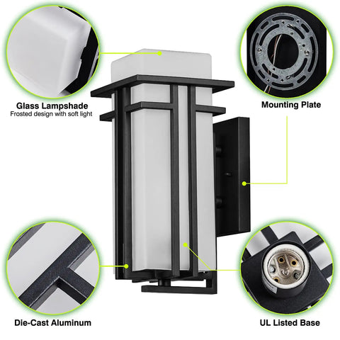 Outdoor Wall Mount Lantern One Light 12.2 Inch High Modern Exterior Porch Light With Frosted Glass Durable Die Cast Aluminum for Weatherproof Home Exterior Lighting