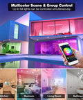 Smart home exterior with Six Pack 6 Inch Smart Can Lights in multicolor mode, controlled via smartphone for modern living spaces.