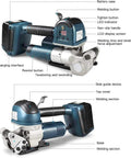 No Sweat Automatic Strapping Tool For 13 To 19 Mm PP PET Bands With Rechargeable Battery showing components like charging interface and welding section.