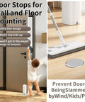 Heavy Duty Door Stopper Stainless Steel No Drilling Wedge Stopper Keeps Doors Open Even In Windy Weather For Home Office Garage Workshop Great For Homes Shops And More Easy Install shown with mop in use.