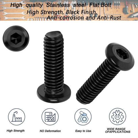 Black M6 1.0 X 25mm Hex Socket Cap Screws, Fully Threaded, 304 Stainless Steel, Flat Head, 4mm Allen Drive, 20 Pack displayed