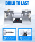 Hella Smooth Top Tier Bench Buffer Polisher Featuring 550 Watt Motor And 3000 Rpm Speed for dust-free metal polishing setup.