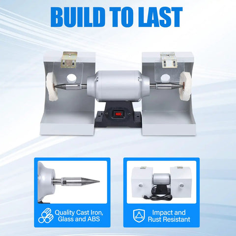 Hella Smooth Top Tier Bench Buffer Polisher Featuring 550 Watt Motor And 3000 Rpm Speed for dust-free metal polishing setup.