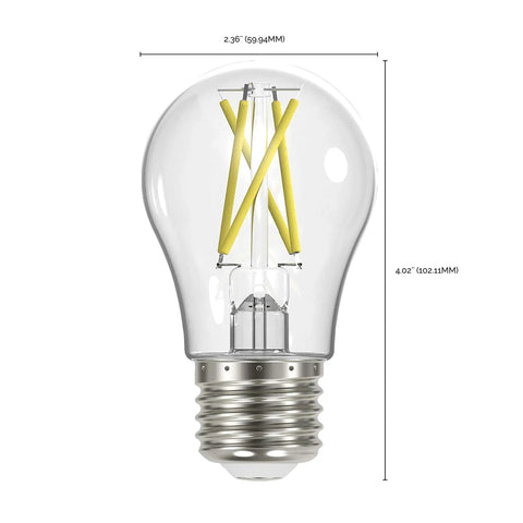 8W LED A19 Clear Filament Style Light Bulbs 3000K Soft White, Medium Base, 120V, Energy Saving, High CRI 90 Plus Cozy Vibe, dimensions view