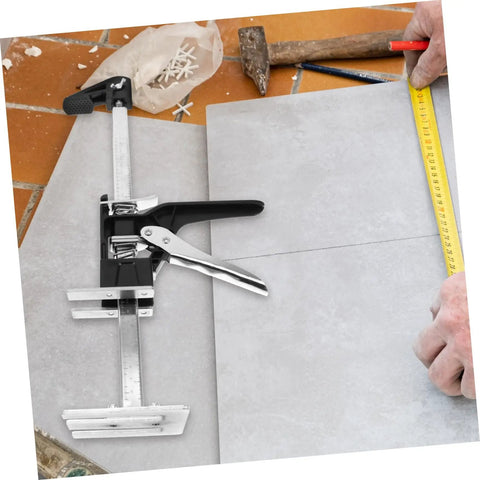 Solid Grip Handheld Leveling Jack Pair Multi Purpose Tile Lifter And Cabinet Adjuster No Sweat Setup Game Changer For Weekend Warriors And Pro Craftsmen Demanding Perfect Alignment Today with measuring tape and tile.