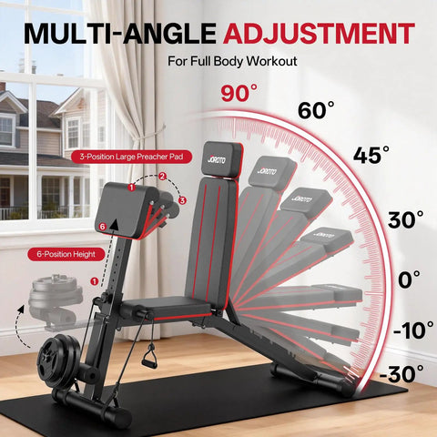 Heavy Duty 1000 LB Adjustable Weight Bench For Home Gym With Foldable Frame Incline Decline Multi-Angle Positions