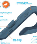 Heavy Duty Ceramic Box Cutter With Safe Zirconium Oxide Blade That Lasts 11x Longer Than Metal, Finger Friendly Edge, Slate Color, 1 Pack For Quick, Safer Package Opening, blue handle