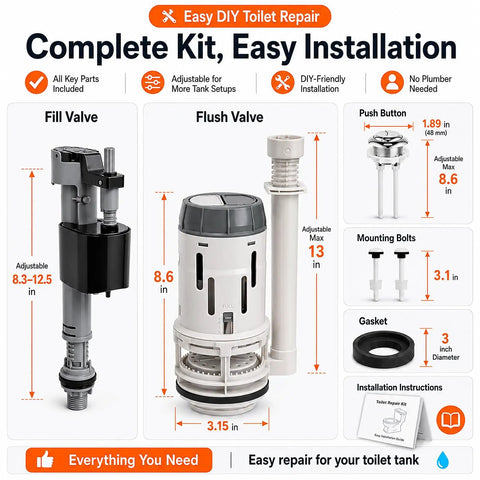 3 Inch Dual Flush Valve Replacement Kit For Most 2 Piece Toilets Inside Tank With Fill Valve Push Button Gasket And Bolts No More Leaks