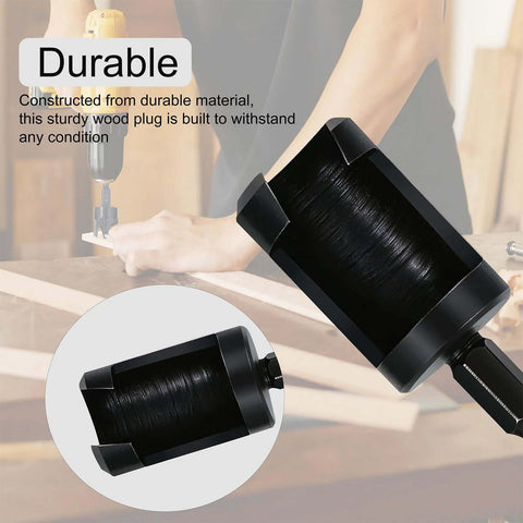 Bromirix 8-piece black wood plug cutter set with 1/4" hex shank; straight and tapered bits.