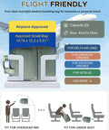 Lightweight Travel Backpack For Personal Item Under Seat Fits Frontier Size infographic with airplane and fit options displayed.
