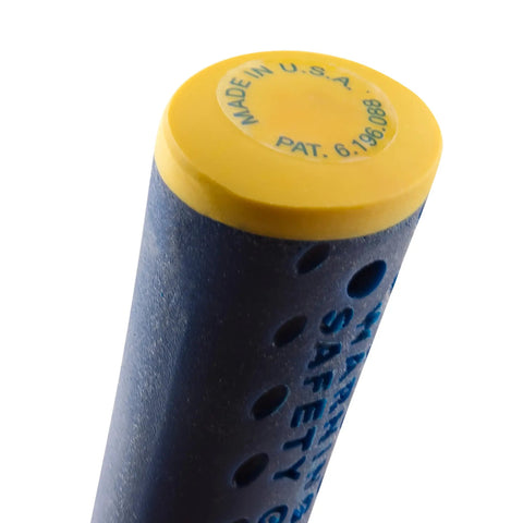 Close-up of the yellow nylon end cap on a 20 Oz Masonry Hammer With Forged Steel Construction And Shock Reduction Grip Pro Grade Workhorse