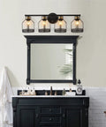 Industrial Farmhouse 4 Light Vanity Sconce With Vintage Edison Bulbs Black Metal Cage Shade Wall Mounted Bathroom Lighting