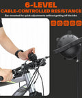 Close-up of hand adjusting resistance on bike connected to 6 Level Magnetic Bike Trainer With Adjustable Resistance For Indoor Cycling.