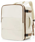 Go-To Travel Backpack for Women and Men Carry On Luggage Flight Ready Personal Item Essentials Waterproof Laptop Backpack Large Capacity Daypack Brown Beige, side view showing straps and ergonomic padding.