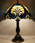 Tiffany Style Stained Glass Bedside Table Lamp With Blue And Yellow Panels, Cozy Glow Reading And Desk Light, S160E Series