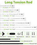 Diagram of One Click Extendable Heavy Duty Tension Curtain Rod 41 To 165 Inch showing measurement options and parts