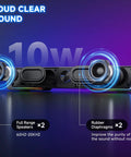 Clear Sound Bluetooth Computer Speakers With USB Plug And Play LED Light Bar For Desktop Laptop And Monitor Dual 5W Full Range Sound USB C Adapter Included Easy Switch Button Perfect For Gaming Music And Movies with open case showing full-range speakers and rubber diaphragms
