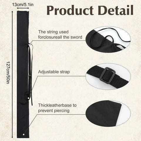 Katana Sword Bag With Strap Black Carry Case For Samurai Swords showing size, strap, and leather base details