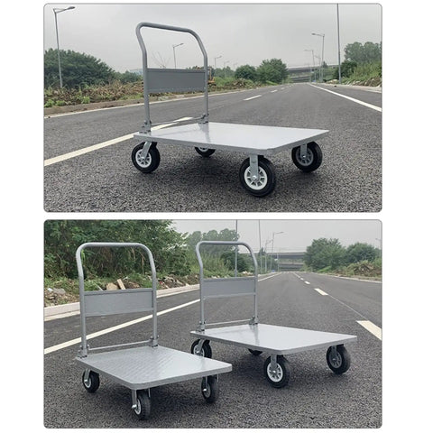 Heavy Duty Foldable Hand Cart With Steel Flatbed, Swivel Wheels And Foldable Handle For Easy Load Transport, The Go To Dolly For Moving Goods, Groceries, Gear, Shopping And Travel, gray