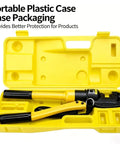 Heavy Duty 6 Ton Hydraulic Steel Bar Cutter For Cutting Rebar Up To 12 Mm in a portable yellow plastic case.