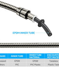 Cross-section of Extra Long 79 Inch Stainless Steel Shower Hose With EPDM inner tube and brushed nickel finish.